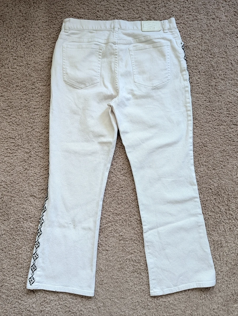 Ralph Lauren Womens Bone White Vintage Western Beaded High Rise Jeans Size 12P